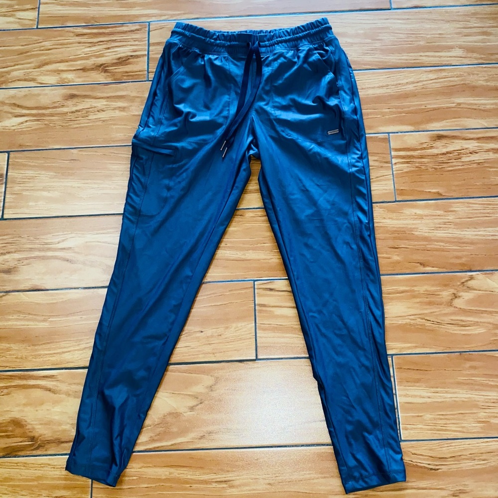 Cherokee Infinity Scrub Skinny Pants Women Gray Jogger Zipper Pockets Logo Sz S